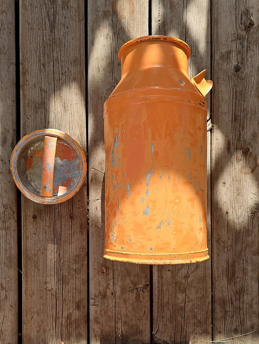 Rustic Orange Metal Milk Can - Decorative Accent